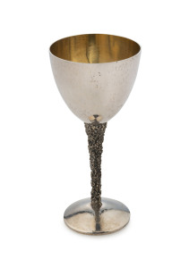 STUART DEVLIN sterling silver goblet with floral stem and gilt wash interior, 16.5cm long, 205 grams