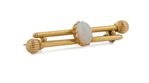 DUGGIN, SHAPPERE & Co. 15ct yellow gold double bar brooch set with solid cabochon opal, 19th century, 4.5cm wide, 3.3 grams