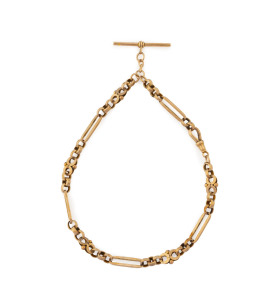 An antique 9ct rose gold Albert fob chain, stamped "9c.", 19th century, 34cm long, 26 grams