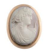 An Australian 9ct gold antique portrait cameo brooch, 19th century, stamped with pictorial parks (partially obscured), ​4.5cm high