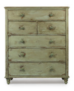 An antique chest of six drawers with Depression Era green painted finish, circa 1890s, ​139cm high, 117cm wide, 44cm deep