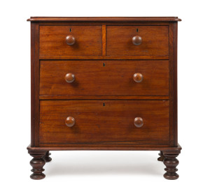 An Australian Colonial four drawer chest, full cedar construction, New South Wales origin, circa 1870, 96cm high, 91cm wide, 50cm deep