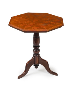 An Australian spatter work occasional table, kauri pine and blackwood, 19th century, 59cm high, 53cm wide, 53cm deep