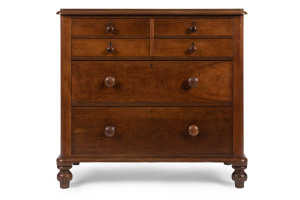 An Australian cedar six drawer chest with unusual drawer configuration at the top, 19th century, 97cm high, 103cm wide, 54cm deep