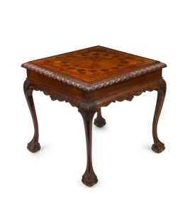An Australian occasional table with inlaid Australian specimen wood top, early 20th century. Formerly the property of SOLOMON JACOBS, who was Mayor of Geelong in Victoria, 1901-1902 and again in the 1920s and '30s. 52cm high, 60cm wide, 60cm deep. Solomon "Sol" Jacobs (1857 - 1942) was born, lived and died in Geelong.