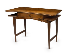 An Australian post-war modernist desk, single drawer with square tapering legs, mountain ash and blackwood, circa 1950s,74cm high, 115cm wide, 53cm deep