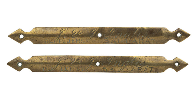 "J. & J. INGLIS, BUILDERS BALLARAT" pair of coach builder's brass plaques, 19th century, ​35CM WIDE