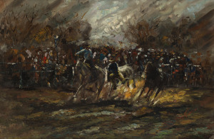 ARTIST UNKNOWN, (The Rodeo), oil on board, signed lower right, ​60 x 90cm