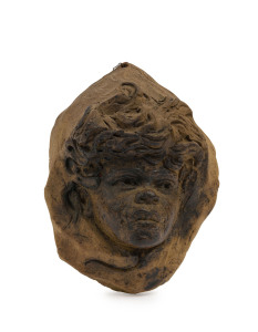 WILLIAM RICKETTS pottery face plaque, incised "Wm. Ricketts", 15cm high