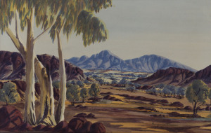 BENJAMIN LANDAR (1921-1985), Hermannsburg school landscape, watercolour, signed lower right "Benjamin Landara", ​34 x 52cm