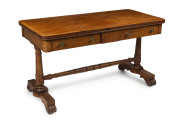 WILLIAM HAMILTON (attributed), Colonial library sofa table, Australian cedar, musk and pine, beautifully carved with centurion skirt ornamentation, Tasmanian origin, circa 1840, a rare and fine example, 76cm high, 138cm wide, 68cm deep