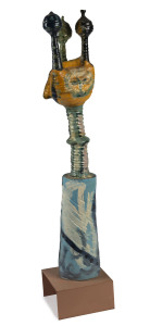 DEBORAH HALPERN, impressive pottery sculpture, signed "D.D. Halpern", on metal plinth, 149cm high overall
