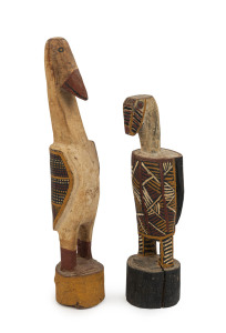 Two Aboriginal ironwood bird carvings with painted ochre decoration, Tiwi Islands origin, Northern Territory, Australia, 44cm and 35cm high