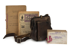 MELBOURNE & PROVINCIAL TRAMWAYS: selection of items comprising Conductor's leather satchel with shoulder strap, the brass plate intact and inscribed 'M61', c.1940s-60s; complete books of 13c, 15c, 16c Provincial Tramways Tickets, issued by the State Elect