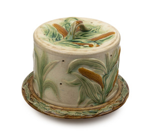 BENDIGO POTTERY cheese dish and cover decorated with corn cobs, 19th century, 19cm high, the base 24cm diameter