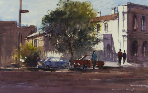 VERONICA WRIGHT, Carlton street, watercolour, circa 1980. signed lower right, 35 x 55cm.