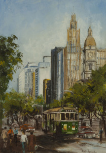 AVRIL FOENANDER, Collins Street, oil on canvas board, signed lower right, 51 x 36cm.