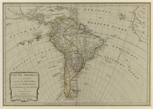 SAMUEL DUNN, "South America as divided amongst the SPANIARDS and The PORTUGUESE, the FRENCH and the DUTCH" published by Laurie & Whittle, London; 1794. 31 x 44cm.