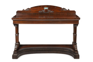 A superb Colonial servery table, finely carved in Australian cedar with hand-painted and carved armorial crest for the Poole family, New South Wales origin, circa 1830. A tour-de-force of Colonial craftsmanship, the design executed from the 1826 GEORGE SM