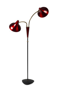 "Daydream" red twin head vintage standard lamp, circa 1950s, ​165cm high