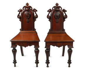 THWAITES Colonial Australian pair of cedar hall chairs, Melbourne, mid 19th century, 98cm high