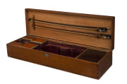 A Colonial violin case, kauri pine inlaid with cedar, myrtle and huon pine, Tasmanian origin, 19th century, attractively fitted interior with original velvet lining, ​15cm high, 79cm wide, 24cm deep - 2