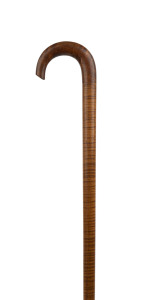 Two antique Australian walking sticks, fiddleback blackwood, late 19th early 20th century, ​both with brass ferrules, 93cm and 90cm high