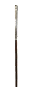 An antique walking stick with fine whip handle woven silver motif, stamped "A. ALTSON", cane shaft with brass ferrule, 19th century, 98cm high