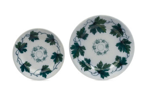 "GARDENERS & AMATUERS HORTICULTURAL SOCIETY" two porcelain plates stamped "Mann, Venables & Co. Hanley". The society was founded in Launceston Tasmania in 1844. 22cm and 19cm diameter