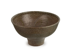 JANET MANSFIELD salt glazed pottery fruit bowl, stamped "J. M.", 15.5cm high, 27cm diameter