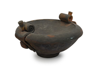 JEFF MINCHAM sculptural pottery fruit bowl, incised "Mincham '87", 20cm high, 35cm wide