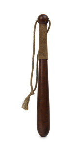 A police truncheon, red gum with lead weighted end and bound string hand grip, circa 1900, 31.5cm long