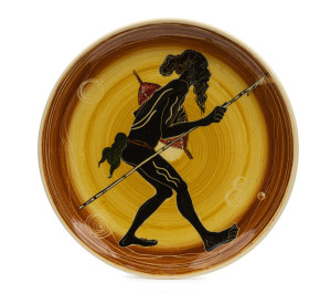 MARTIN BOYD pottery plaque of an Aboriginal warrior, incised "Martin Boyd, Australia", 26.5cm diameter