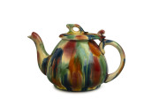 BENDIGO POTTERY teapot with striking mottled glaze and rare lid configuration, 16cm high, 23cm wide. PROVENANCE: The Berry Collection, Lot 662, Youngs Auctions, March 2009
