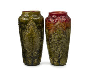 V.A.P. (VICTORIA ART POTTERY) rare pair of mantel vases by William Ferry, incised No.I and II, 31cm high