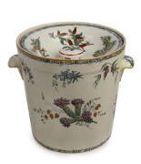 WEDGWOOD "Australian Flora" rare porcelain slops pail with lid, circa 1880, stamped "Wedgwood, Australian Flora", 27.5cm high, 34cm wide across the handles, 28cm diameter top rim