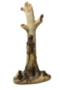 WILLIAM RICKETTS pottery tree stump sculpture with Aboriginal spirit figures and standing tribal elder, circa 1940, incised "William Ricketts", 94cm high, 47cm wide