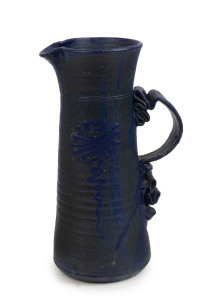 ALAN PEASCOD tall blue pottery jug, signed "Peascod '72", 30cm high