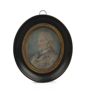 MAY FRANCIS & ALICE HOBSON (19th century, Australian), miniature portrait of William Stephen Hobson, inscribed verso "William Stephen Hobson, began by May Francis, finished by Alice Hobson his daughter", ​11 x 10cm overall