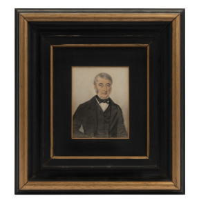 ARTIST UNKNOWN (19th century, Australia), miniature portrait of a gentleman, watercolour, 9.5 x 7.5cm, 23 x 21cm overall