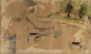 ANNE MONTGOMERY (1908-1991), boats, pencil and pastel, signed lower left "Anne Montgomery", ​20 x 35cm