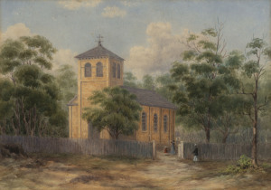 REBECCA MARTENS (1838-1909), St. Thomas's, North Shore (Sydney, circa 1875), watercolour, Bridget McDonnell Gallery label verso stating: "A preliminary pencil drawing for this work is in the Mitchell Library, and is inscribed and dated 1875", 22 x 31.5cm 