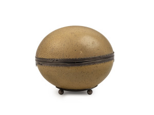 An antique English sterling silver mounted ostrich egg jewellery casket, mid 19th century, ​12cm high, 15cm wide, 12cm deep