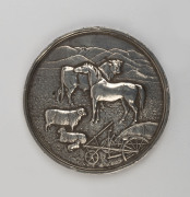 "THE ROYAL AGRICULTURAL AND HORTICULTURAL SOCIETY OF SOUTH AUSTRALIA" silver medal (70mm) by J.S.& A.B. Wyon, inscribed around edge "Awarded To J. Fewings For Land Grading Machine, 1904", 142 grams