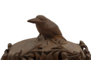 JOHN KENDRICK BLOGG (attributed) clock case profusely carved with gumnuts and leaves with butcherbird perched on top, ​early 20th century, 47cm high - 2