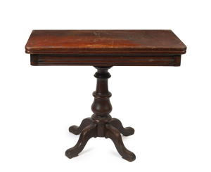 A Colonial cedar fold-over card table, original baize interior, South Australian origin, circa 1860, 74cm high, 91cm wide, 45cm deep