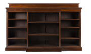 An Australian breakfront open bookcase, solid blackwood construction with adjustable shelving, most likely Melbourne origin, circa 1885, 135cm high, 216cm wide, 38cm deep