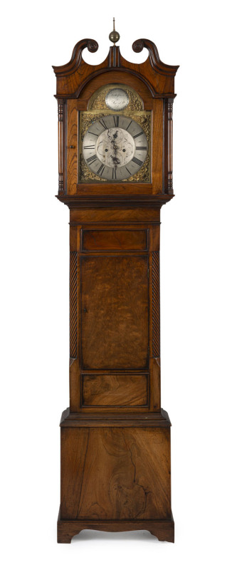 A rare Colonial long case grandfather clock, Australian cedar case, New South Wales origin, circa 1825, English twin weight movement, 228cm high, 56cm wide, 27cm deep