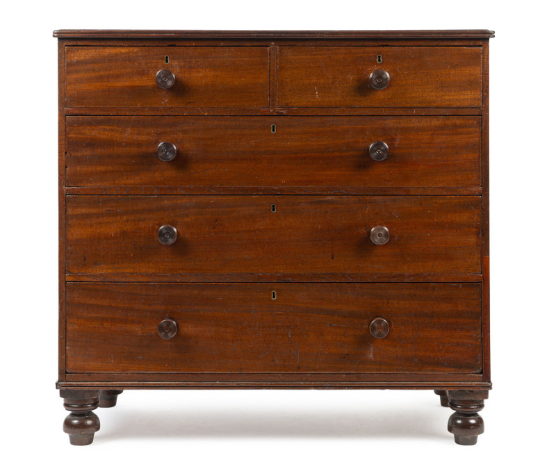 An early Colonial cedar chest of drawers with reeded edge, New South Wales origin, circa 1830, 104cm high, 111cm high, 54cm wide