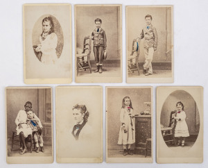 H.F. DUFTY group of seven cartes-de-visite portrait photographs including native Fijian, 19th century, reverses labelled "F.H. DUFTY Photographer LEVUKA, FIJI" and "Photo By F.H. DUFTY VICTORIA STUDIO, LEVUKA, FIJI"